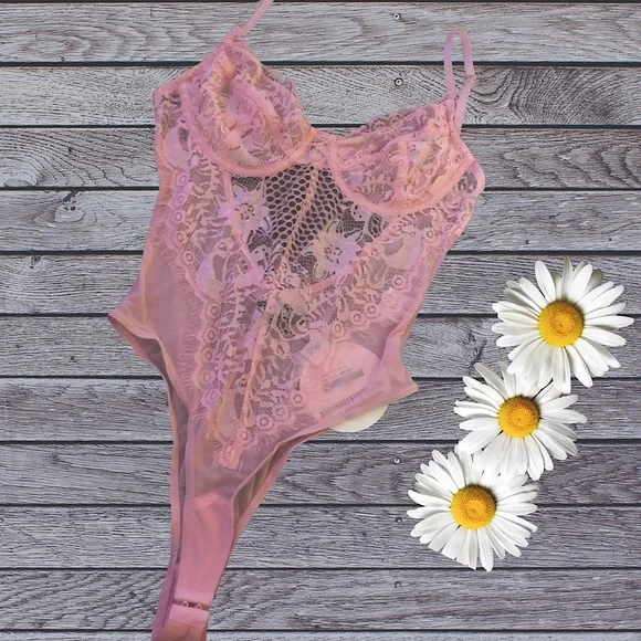 Lace baby pink bodysuit . NWT - Picture 2 of 4